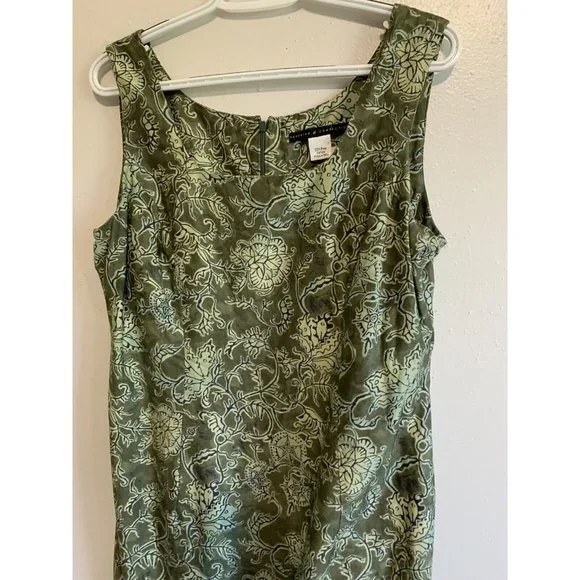 Peruvian Connection Floral Sheath Midi Dress Size 12 Womens Green Pima Cotton - Picture 2 of 12